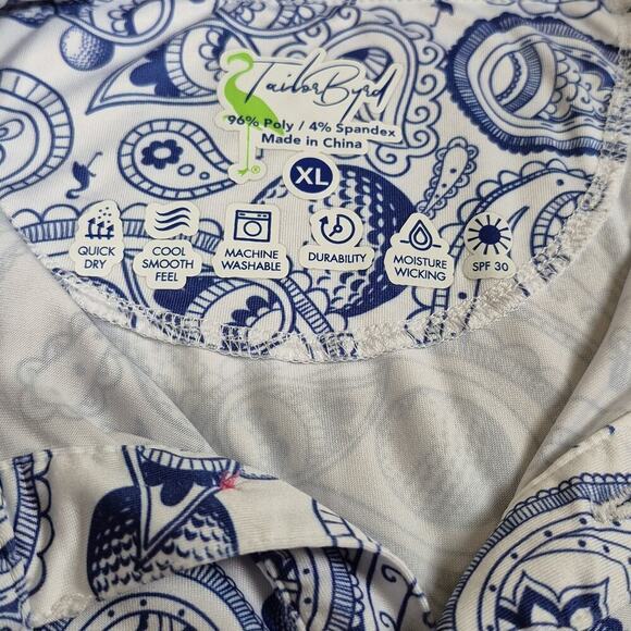TailorByrd Golf Ball Polo XL Blue Paisley Flamingo Graphic Performance Shirt - Picture 7 of 7